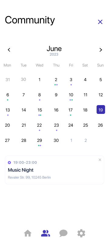 Easy Settle community page after adding an event