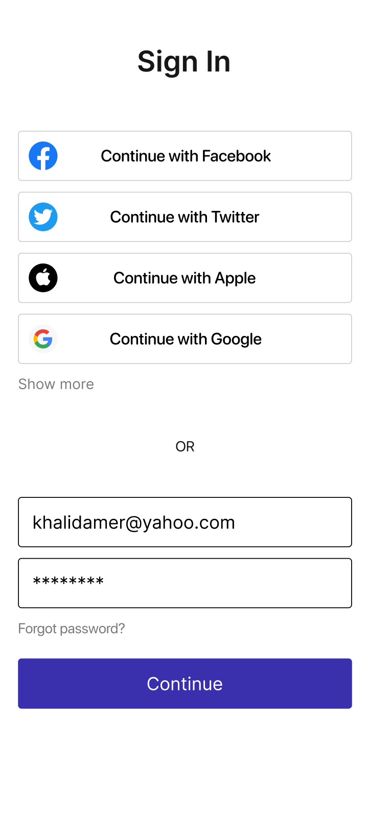 Easy Settle sign-in screen