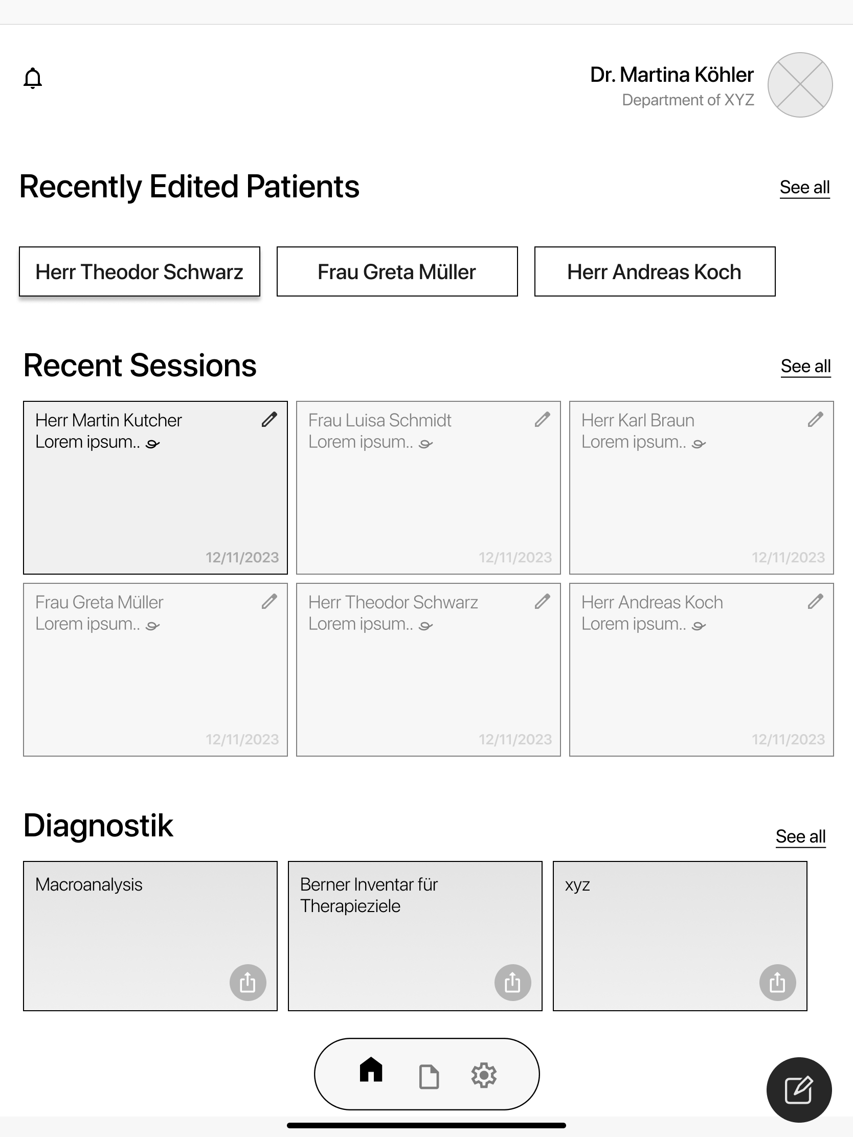 Therapy Management App home wireframe case study