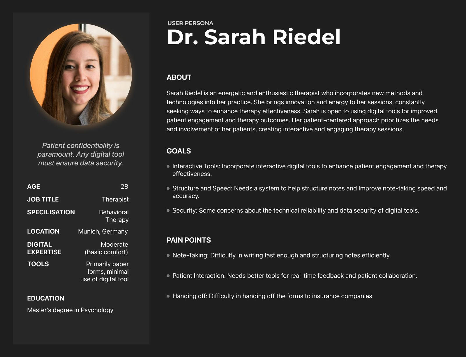 Fictional working persona Sarah Riedel